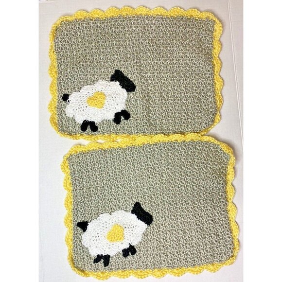 Little Lamb Blanket 12" x 16" Set of 2 completed crochet kits nursery baby gift - Picture 1 of 4